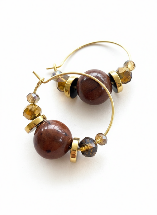BDLHE16 - Semi precious Gem stone and crystal hoop earrings