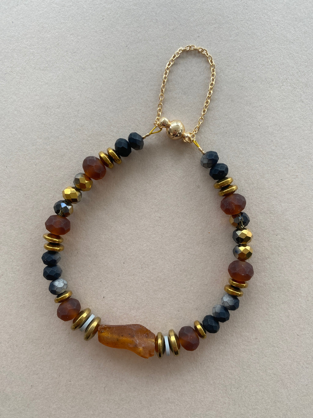 BDLB10 - Raw Amber and crystal bracelet