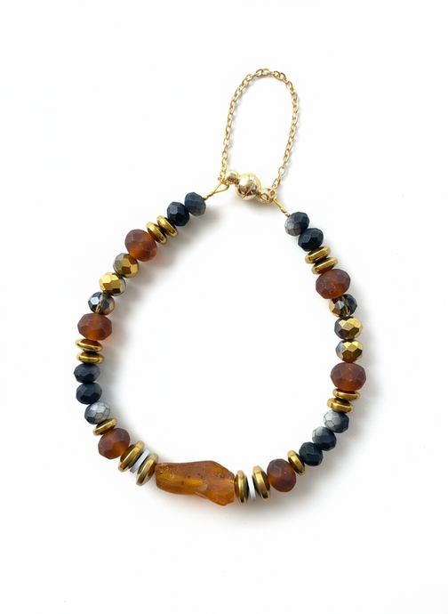 BDLB10 - Raw Amber and crystal bracelet