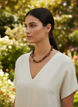 FRT08 - Coconut, Gold plated hematite, semi precious stone chips and crystal details make this 18" necklace