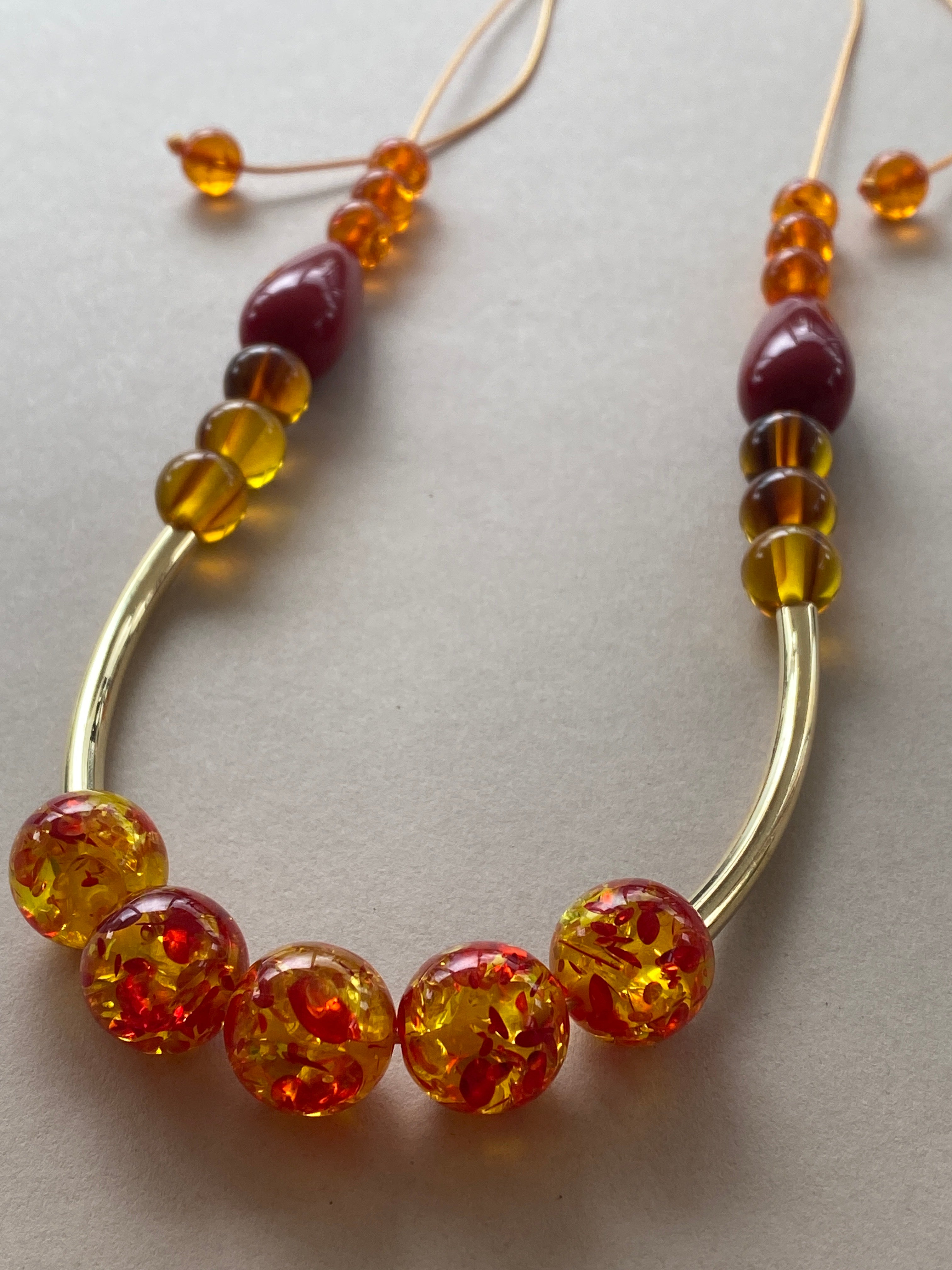 BDL21 - Yellow & red Resin adjustable cord necklace