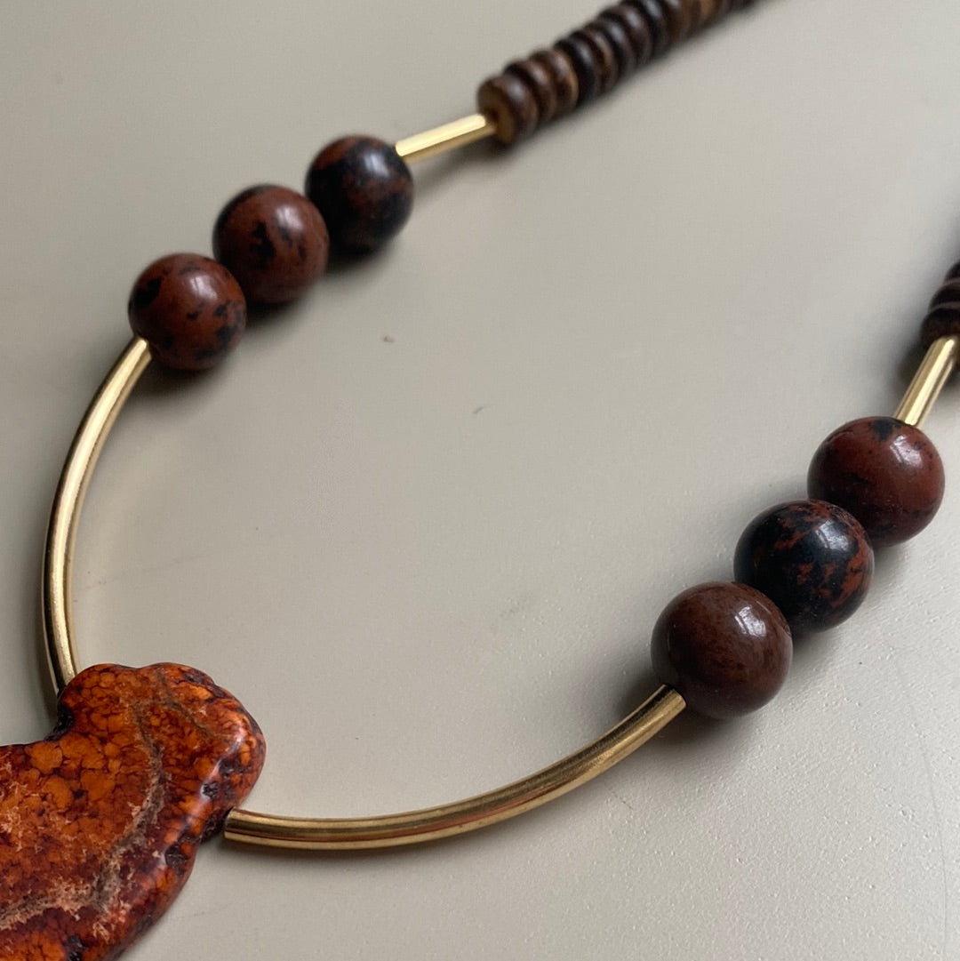CST03 - Coconut & Magnesite necklace - Orange, Brown
