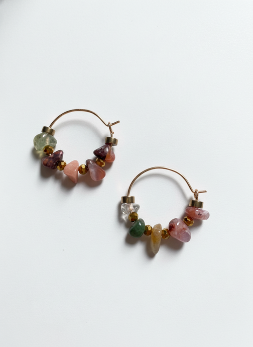 FRTE09 - 18K Gold plated hoops, semi precious stones