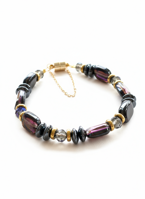 BDLB15 - Hematite, Glass & crystal bracelet in purple and bracelet