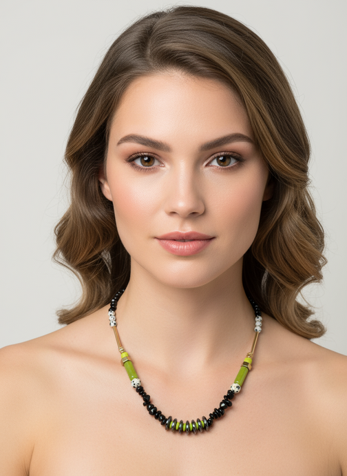 HIL05 - Dalmation Jasper and Obsidian  necklace