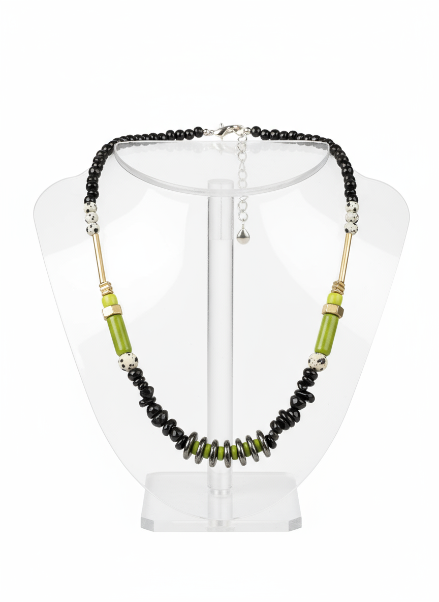 HIL05 - Dalmation Jasper and Obsidian  necklace