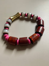 FRTB06 - Bracelet with dyed wood, Acrylic, clay and gold plated feature