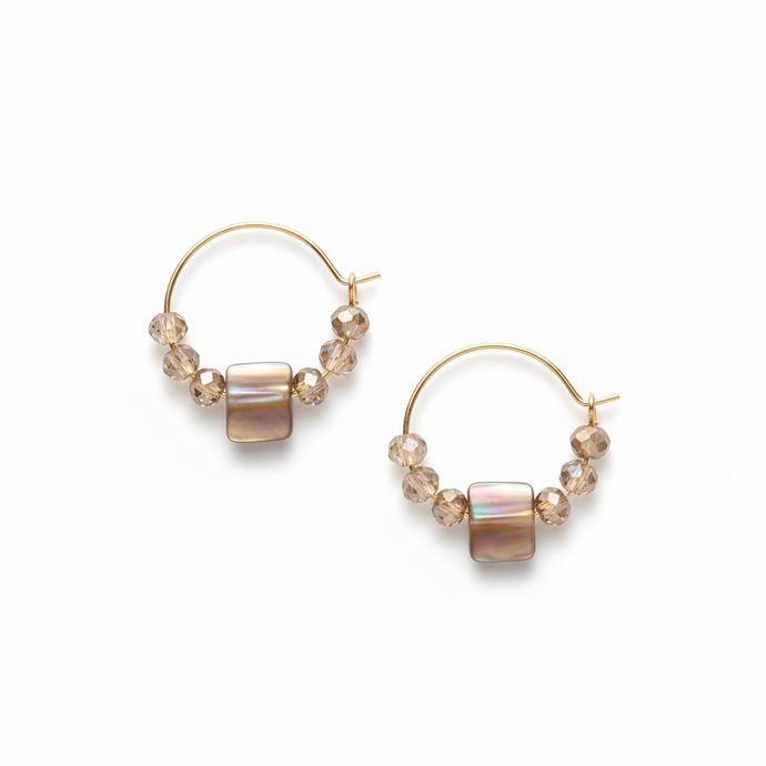 CSTE10 - Shell & Crystal hoop earrings - Cream, Pearl