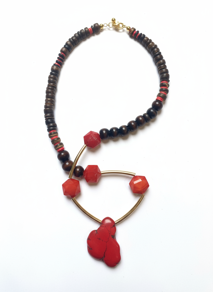 FRT12 -  Coconut & Magnesite necklace with vintage glass and clay detail.