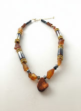BDL10 - Raw Amber, hematite and crystal necklace
