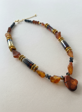 BDL10 - Raw Amber, hematite and crystal necklace