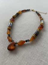 BDL10 - Raw Amber, hematite and crystal necklace