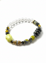 HILB14  - Black, Grey and Yellow green elasticated bracelet