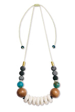 HIL08 - turquoise, wood and green adjustable cord necklace