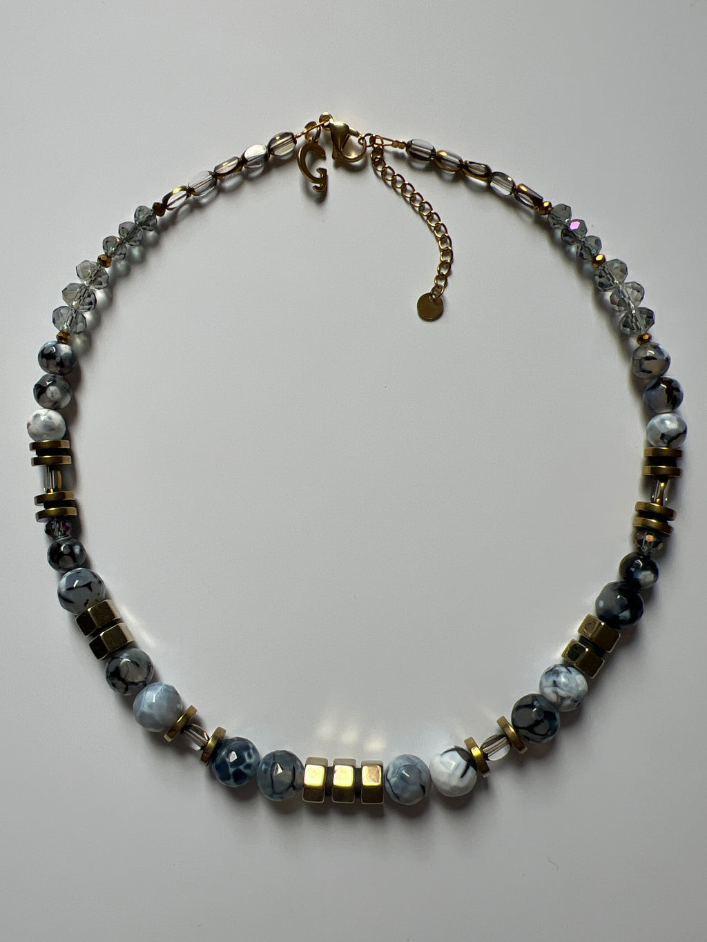 EOR03 - Colored Natural Fire Crackle Agate Dark Grey necklace