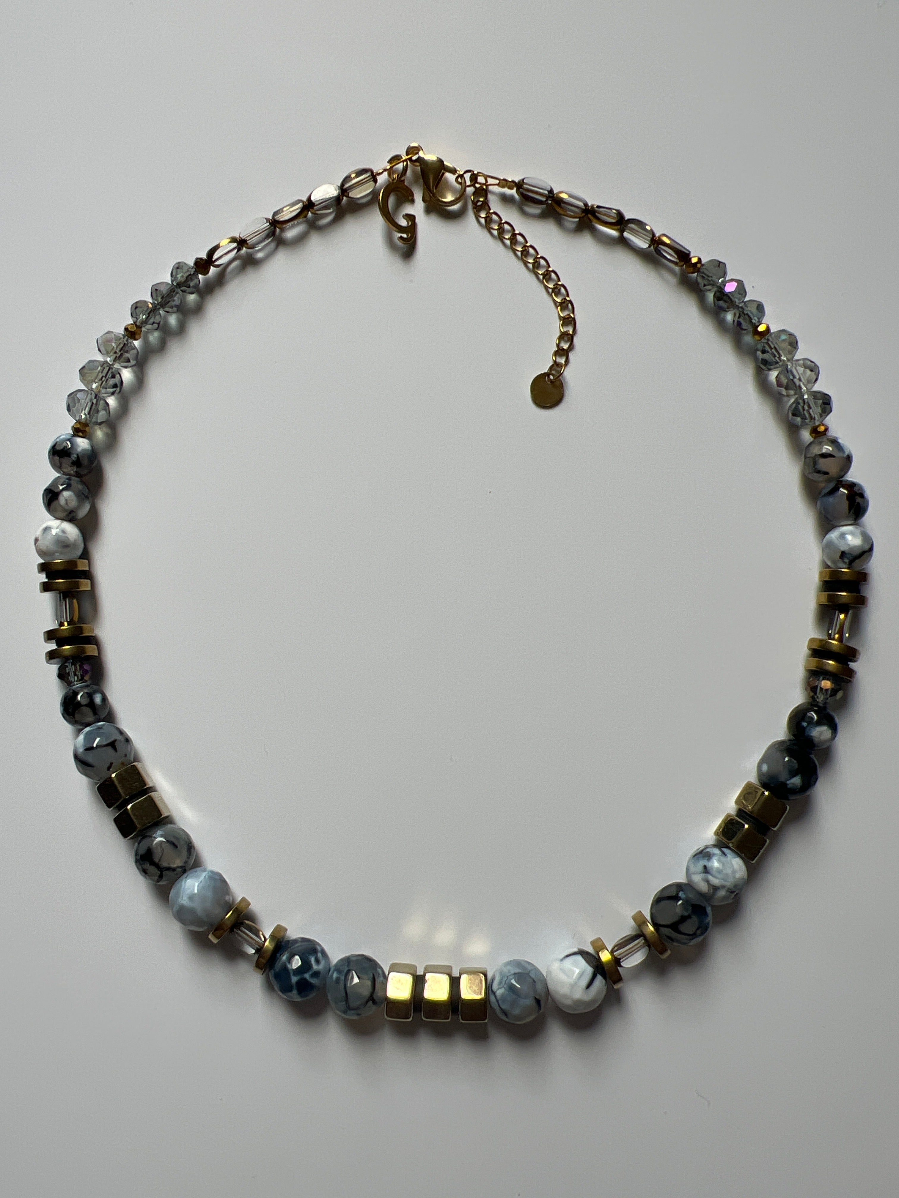 EOR03 - Colored Natural Fire Crackle Agate Dark Grey necklace