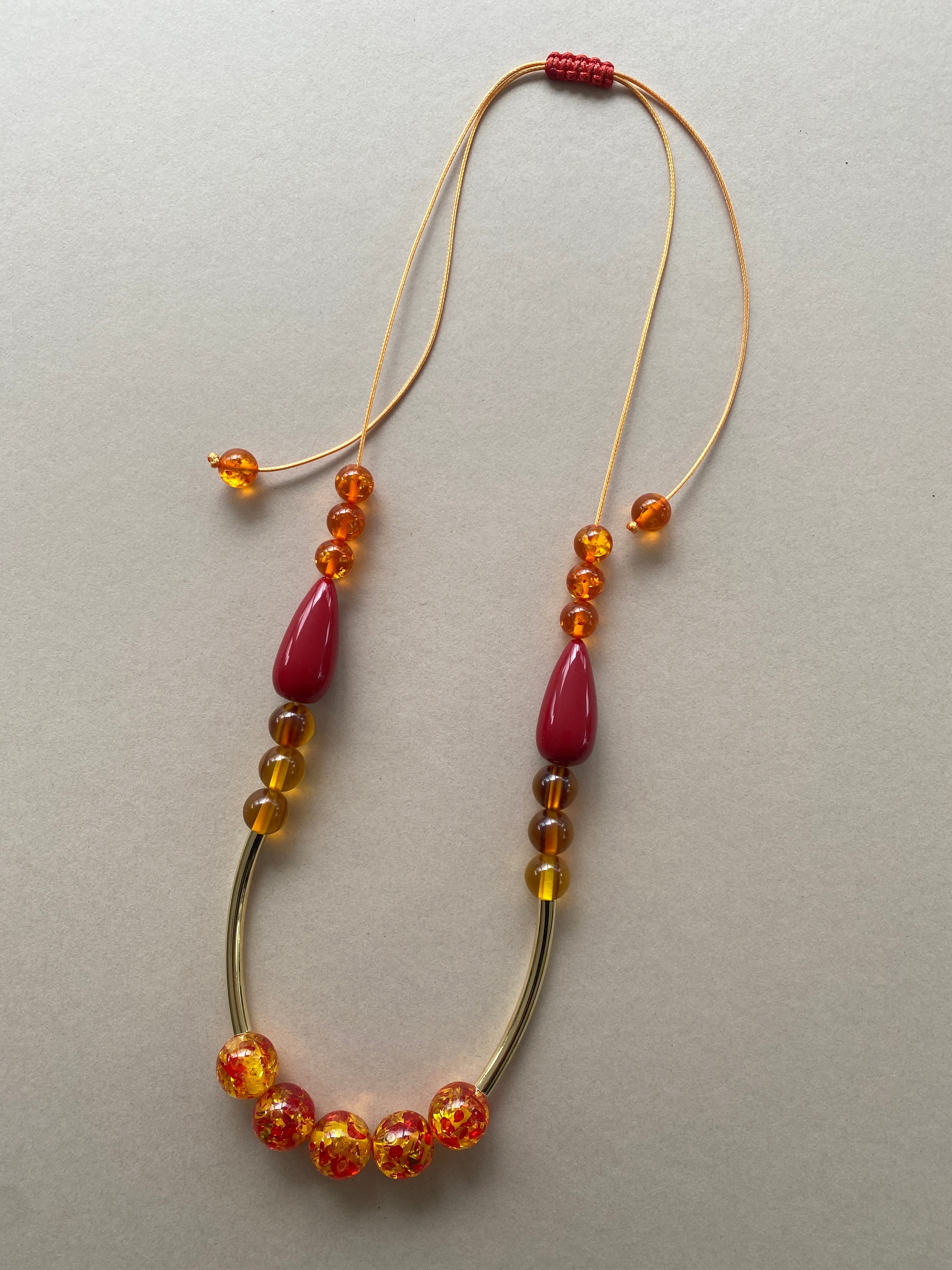 BDL21 - Yellow & red Resin adjustable cord necklace
