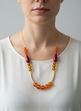 BDL21 - Yellow & red Resin adjustable cord necklace