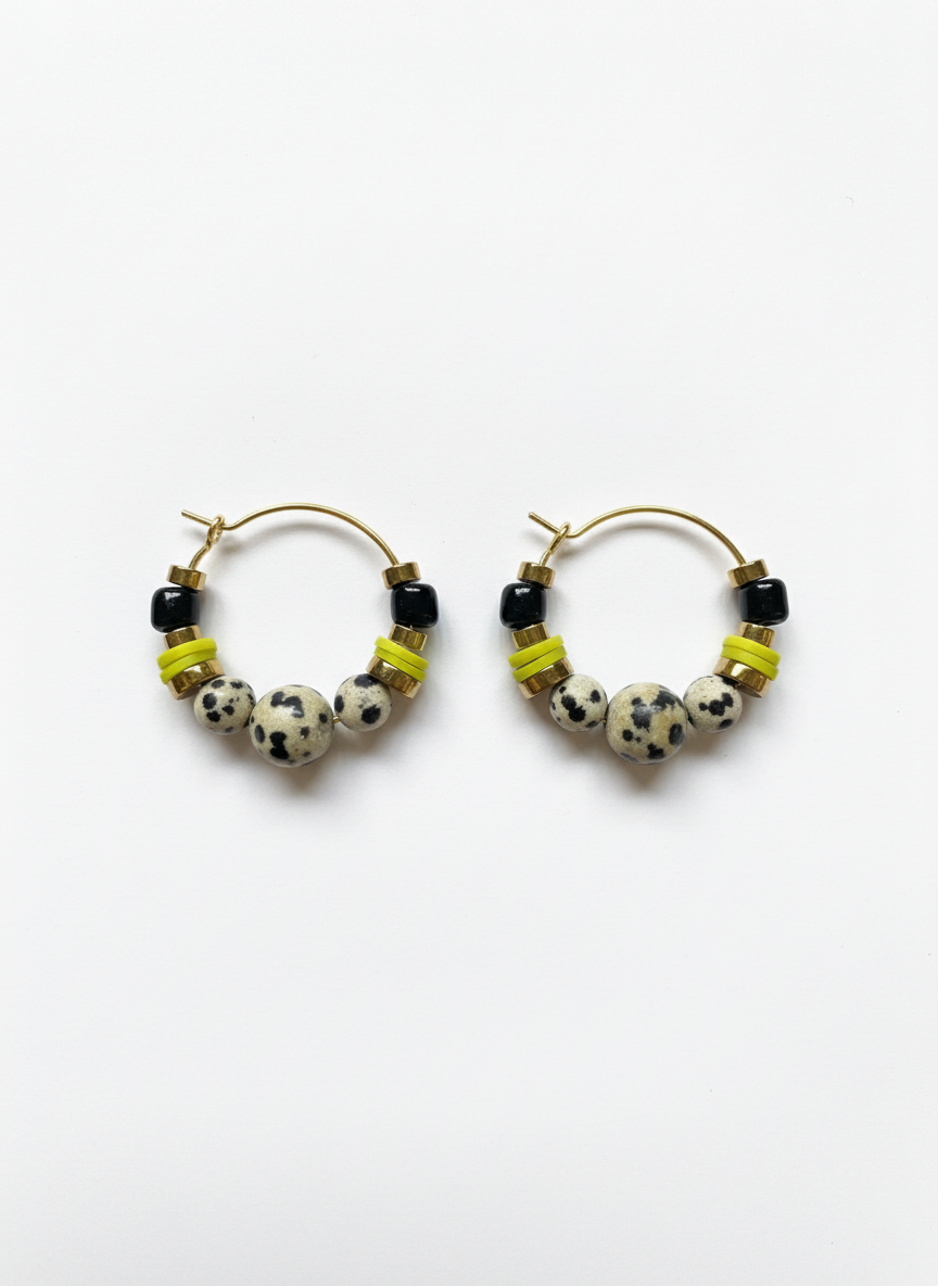 HILHE05 - Dalmatian jasper hoop earrings
