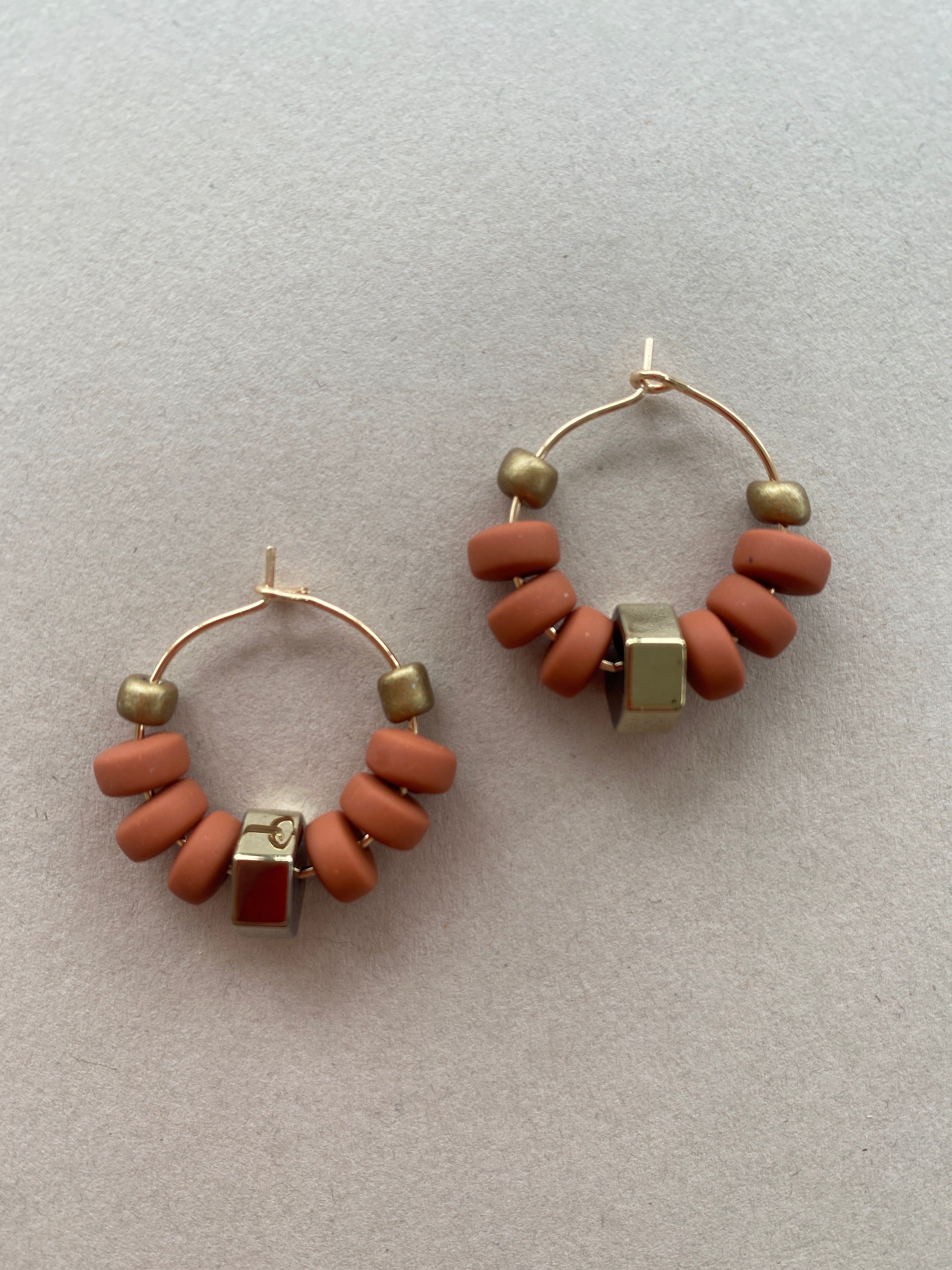 BDLHE21 - Terracotta clay and Hematite hoop earrings
