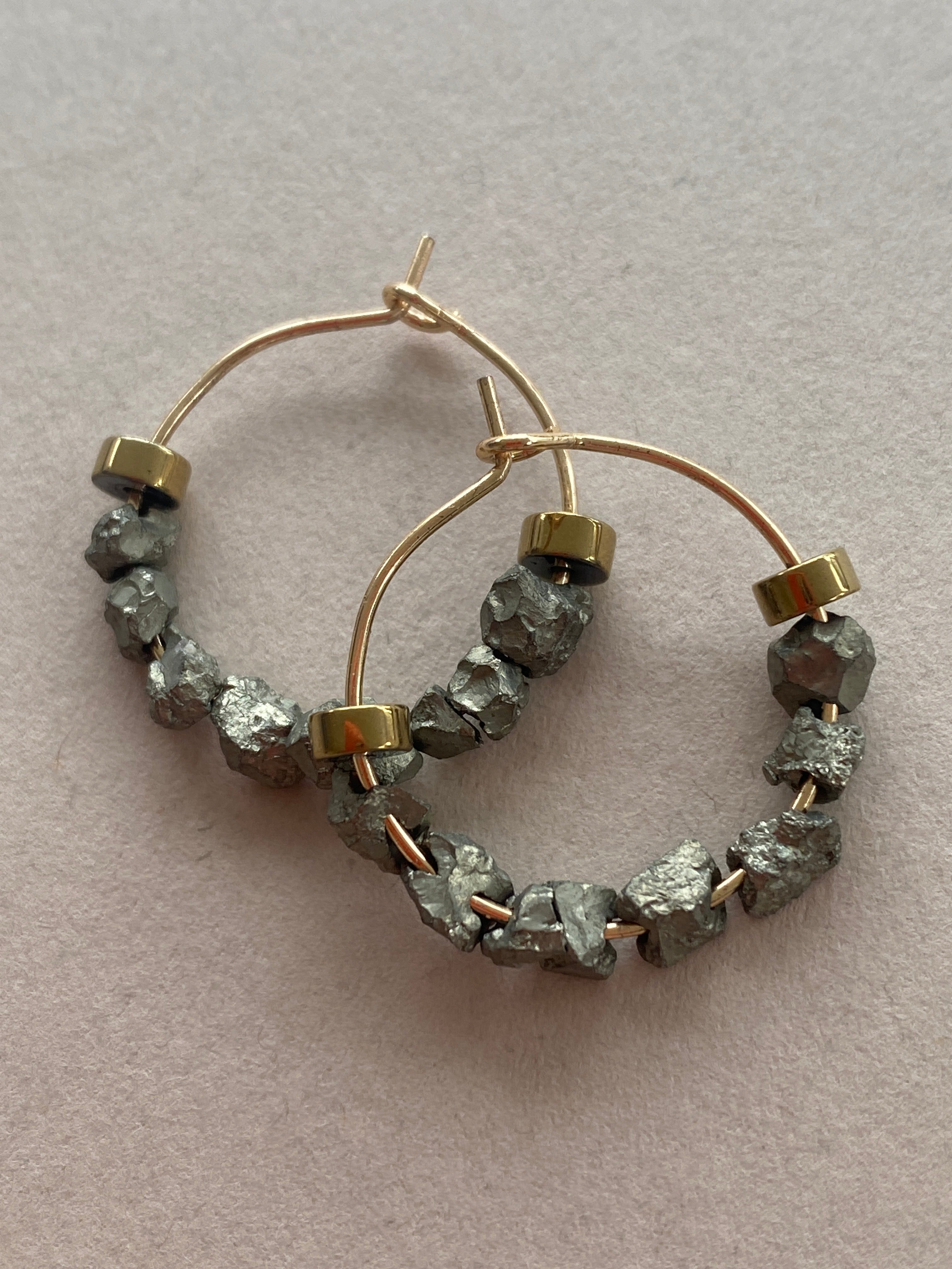 BDLHE19 - Hematite & Gemstone nugget hoop earrings