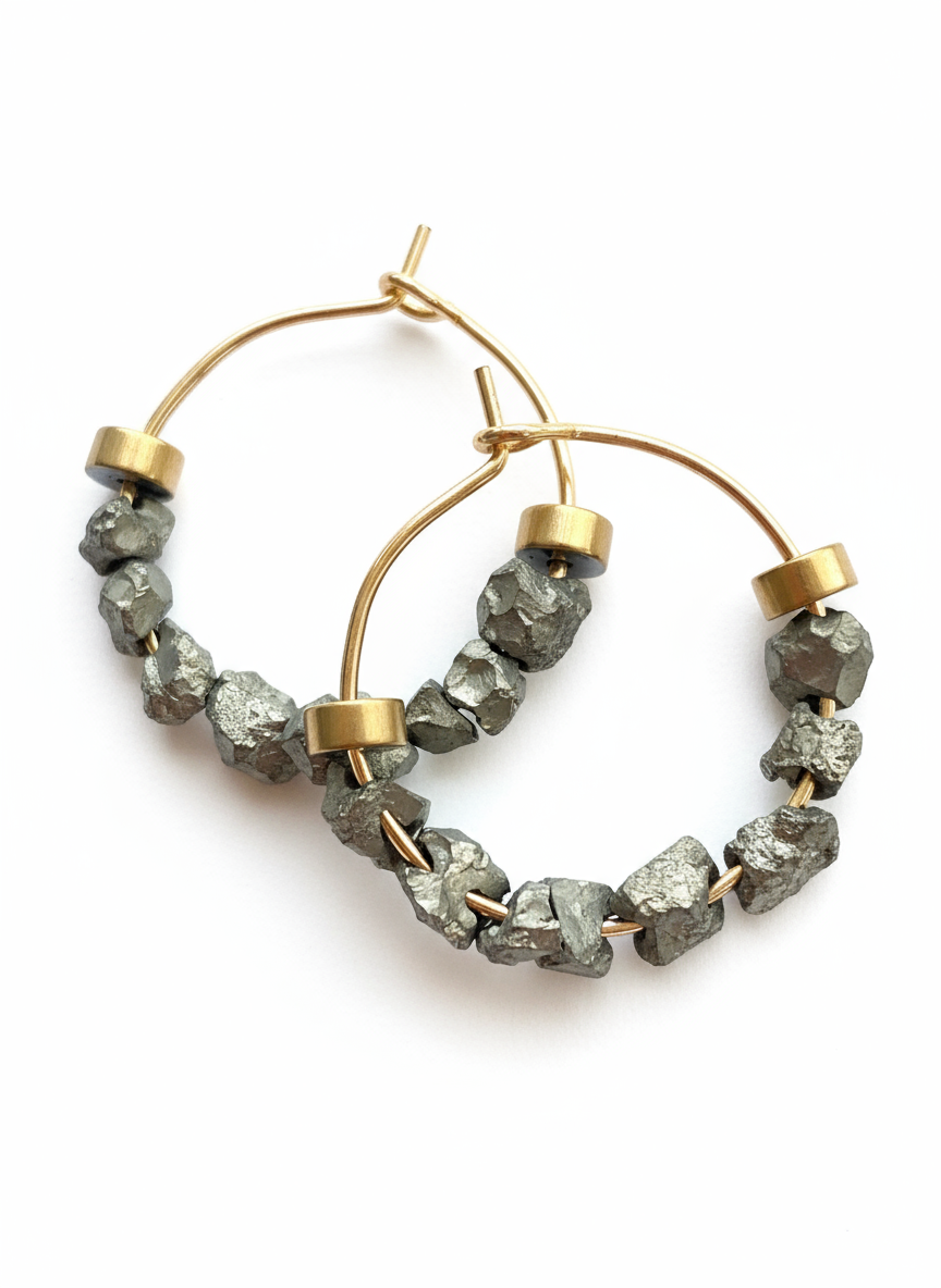 BDLHE19 - Hematite & Gemstone nugget hoop earrings