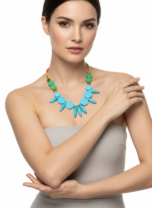 HIL10 - multi coloured button turquoise & green