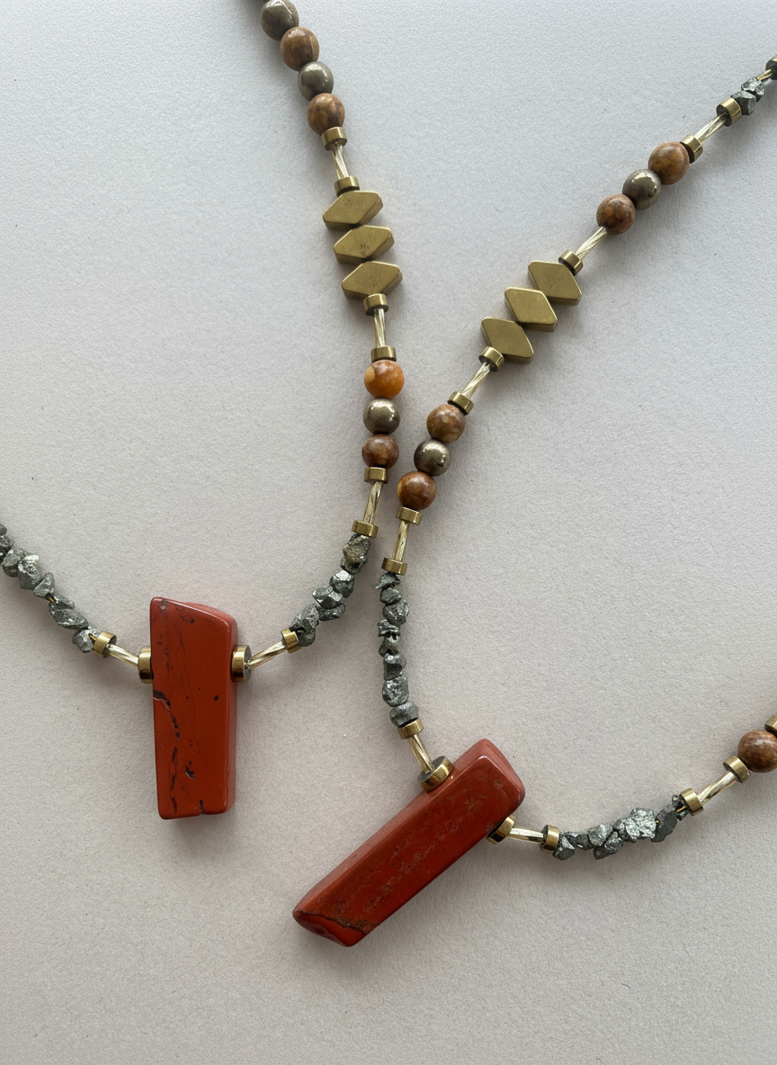 BDL08 - Red Jasper, Maifan, & Nugget Necklace