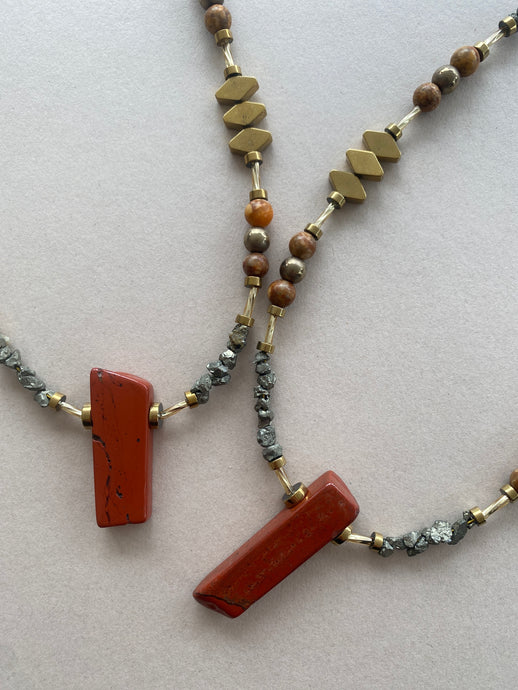 BDL08 - Red Jasper, Maifan, & Nugget Necklace