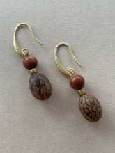 BDLE01 - Red Jasper & Burlywood Mala wood Drop Earrings