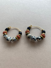 BDLHE02 - Dalmatian Jasper & Sandstone barrel Hoop Earrings
