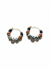 BDLHE02 - Dalmatian Jasper & Sandstone barrel Hoop Earrings