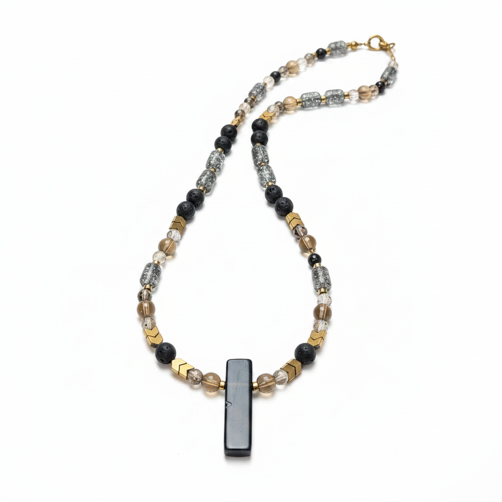 EOR07 - Smoky Quartz and Lava necklace