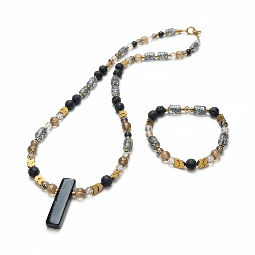 EOR07 - Smoky Quartz and Lava necklace