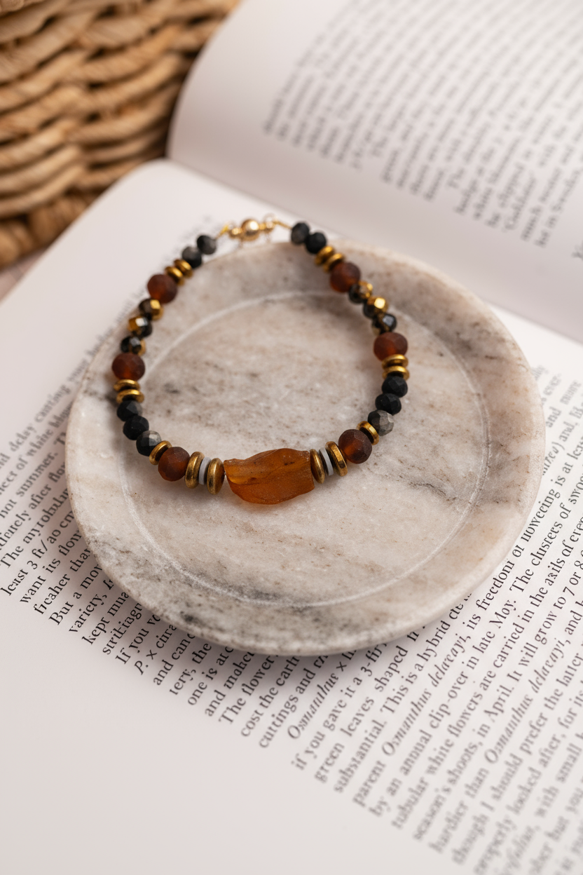 BDLB10 - Raw Amber and crystal bracelet