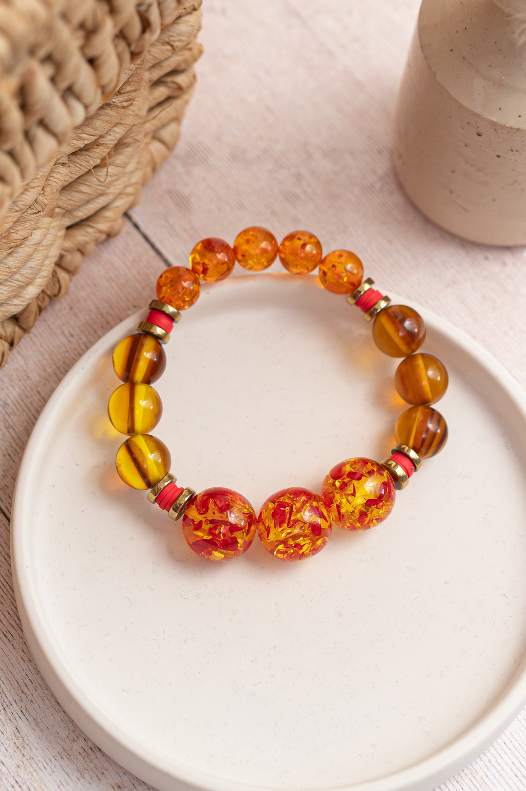 BDLB21 - Yellow & red resin elasticated bracelet