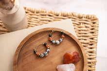 BDLHE02 - Dalmatian Jasper & Sandstone barrel Hoop Earrings