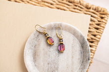 BDLE15 - Hematite, Glass & crystal drop earrings in purple and gunmetal