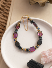 BDLB15 - Hematite, Glass & crystal bracelet in purple and bracelet