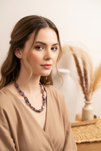 BDL15 - Hematite, Glass & crystal coloured necklace in purple and gunmetal