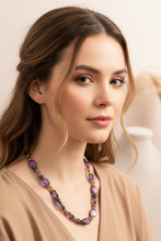 BDL15 - Hematite, Glass & crystal coloured necklace in purple and gunmetal