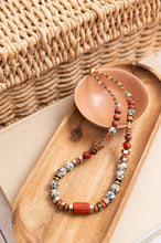 BDL02 - Dalmatian Jasper & Sandstone barrel necklace