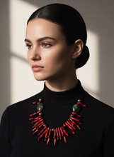 BDL13 - Statement Adjustable Resin Coral and crystal necklace