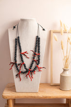BDL12 - Adjustable red coral Resin and black wood double necklace