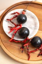 BDL11 - Adjustable red Coral Resin and chunky black wood necklace