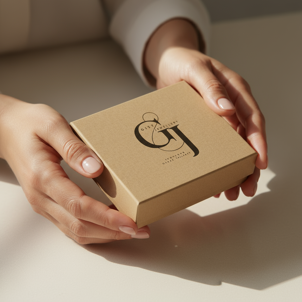 Hands gently holding branded box