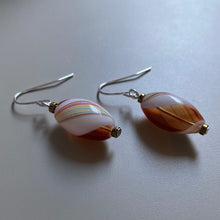 Vintage swirl glass rice drop earrings - Dark Orange & Multi