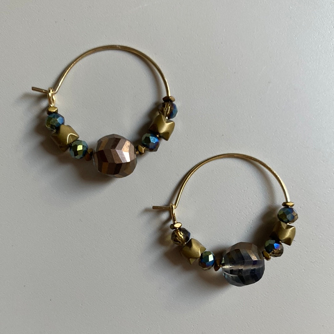 MRLE01 - electroplated glass, electroplated synthetic Hematite Hoops