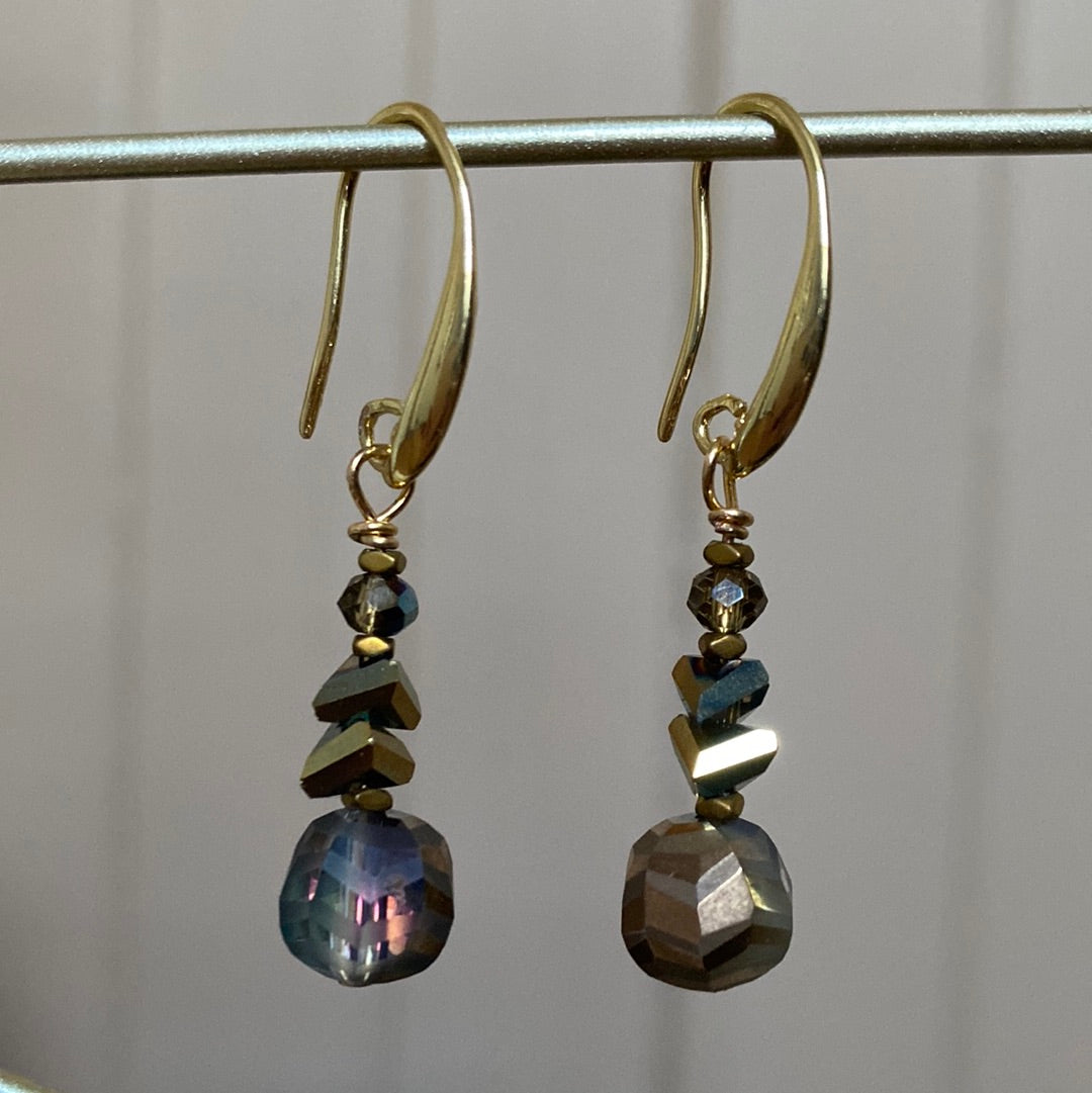 MRLE02 - electroplated glass, electroplated synthetic Hematite Drop earrings