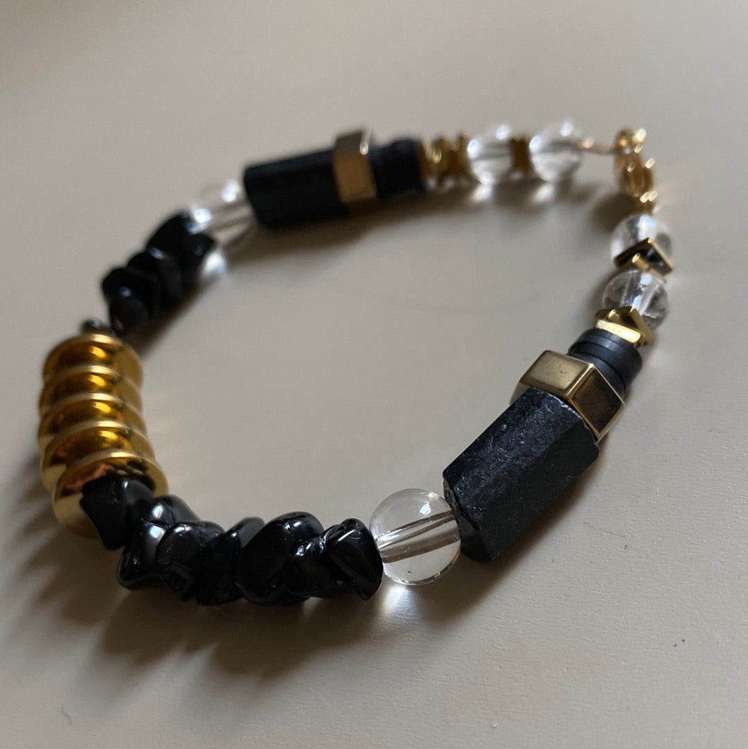 MRLB05 -  Hematite, Natural Shungit and Natural Obsidian Bracelet